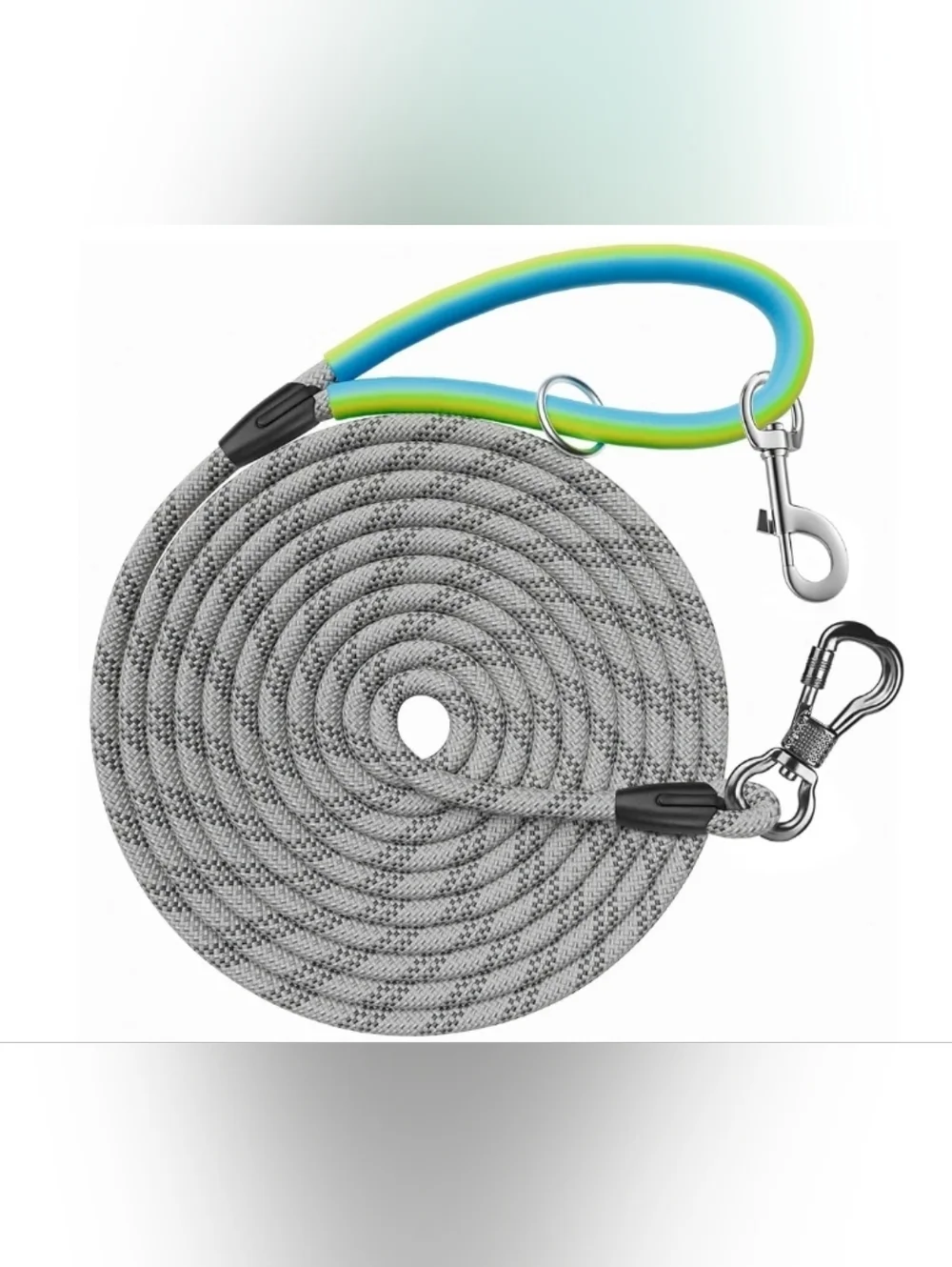Reflective 30 ft. Gray Rope Dog Leash with Blue-Green Handle